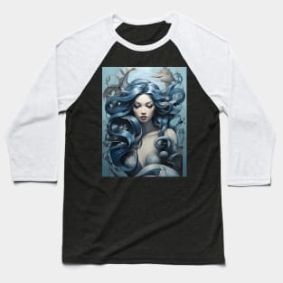 Blue Mermaid Drawing Baseball T-Shirt